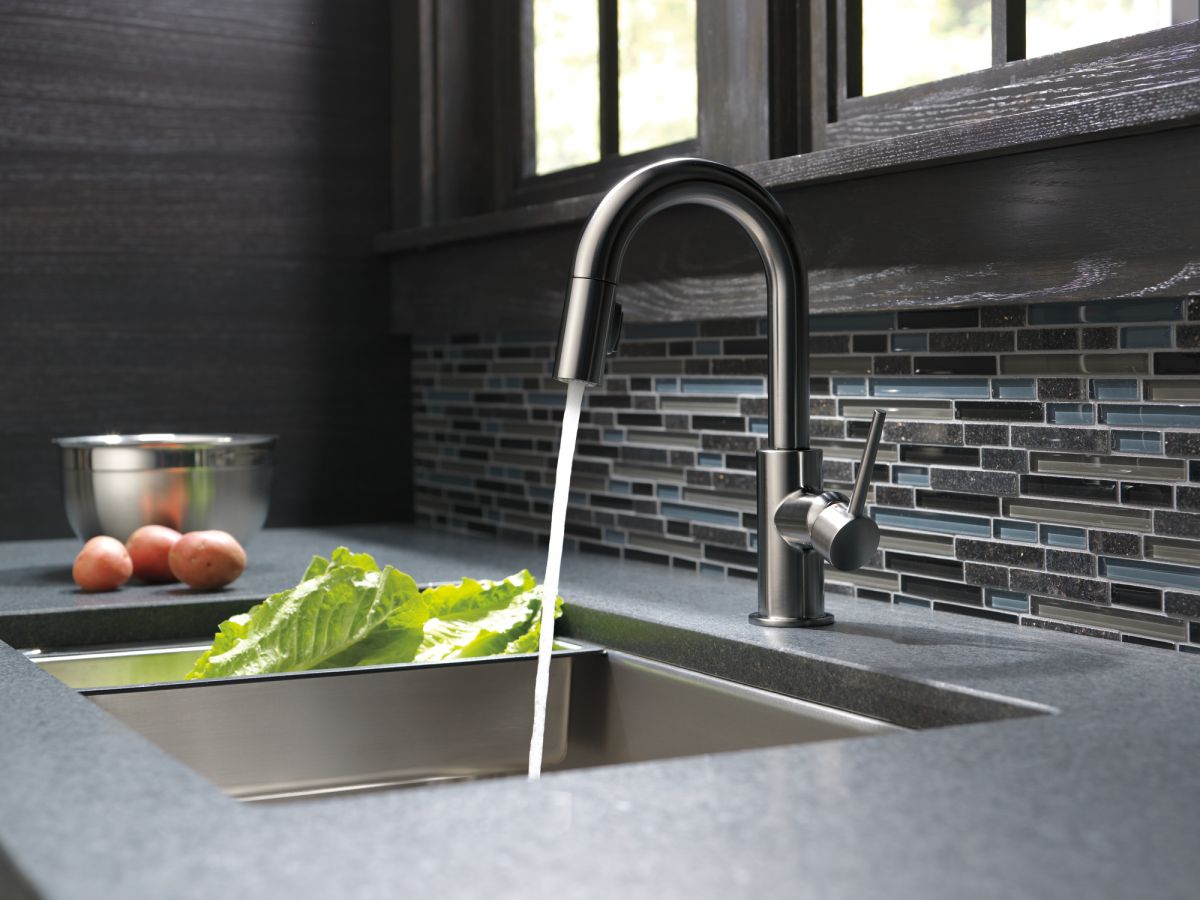 DELTA Trinsic Single Handle Pull-Down Bar/Prep Faucet — Black Stainless
