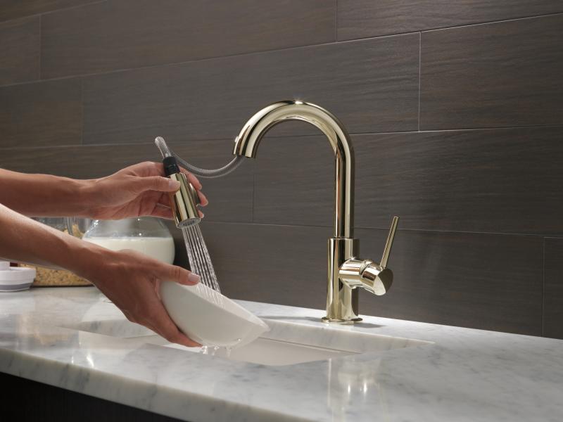 DELTA Trinsic Single Handle Pull-Down Bar / Prep Faucet — Polished Nickel