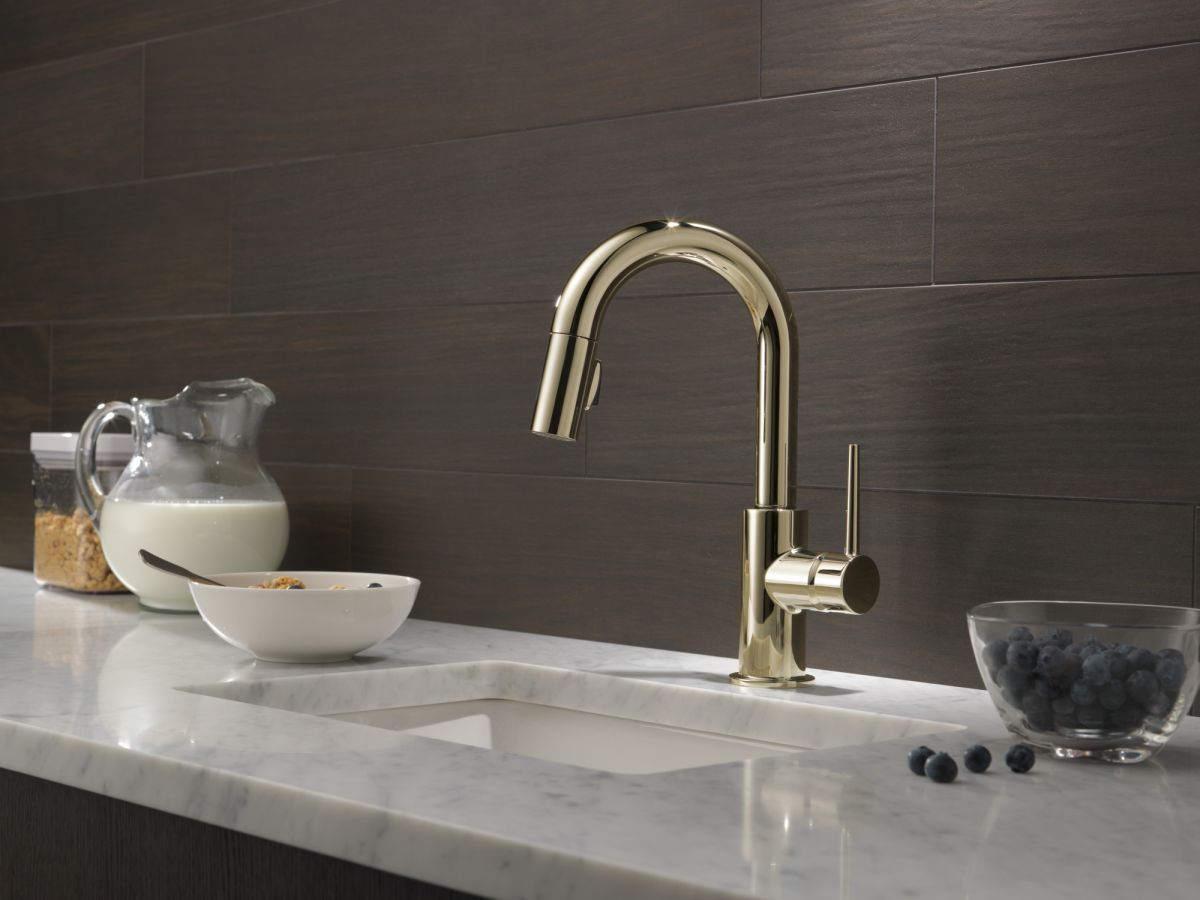 DELTA Trinsic Single Handle Pull-Down Bar / Prep Faucet — Polished Nickel