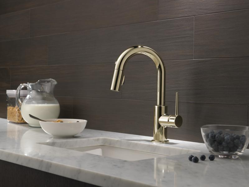 DELTA Trinsic Single Handle Pull-Down Bar / Prep Faucet — Polished Nickel