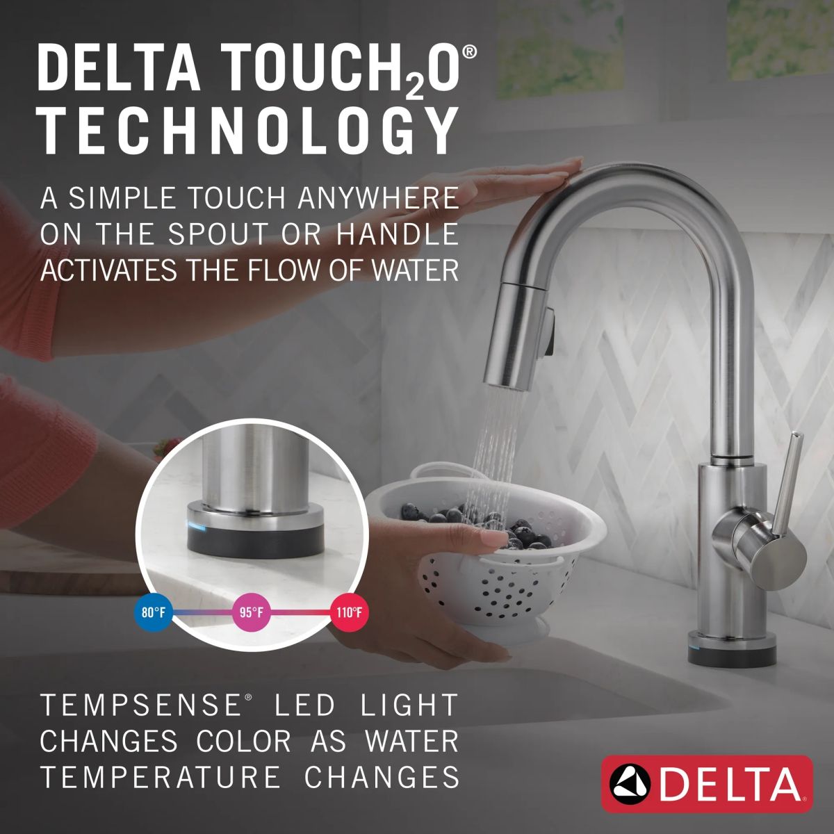 DELTA Trinsic Single Handle Pull-Down Bar / Prep Faucet with Touch2O Technology — Arctic Stainless