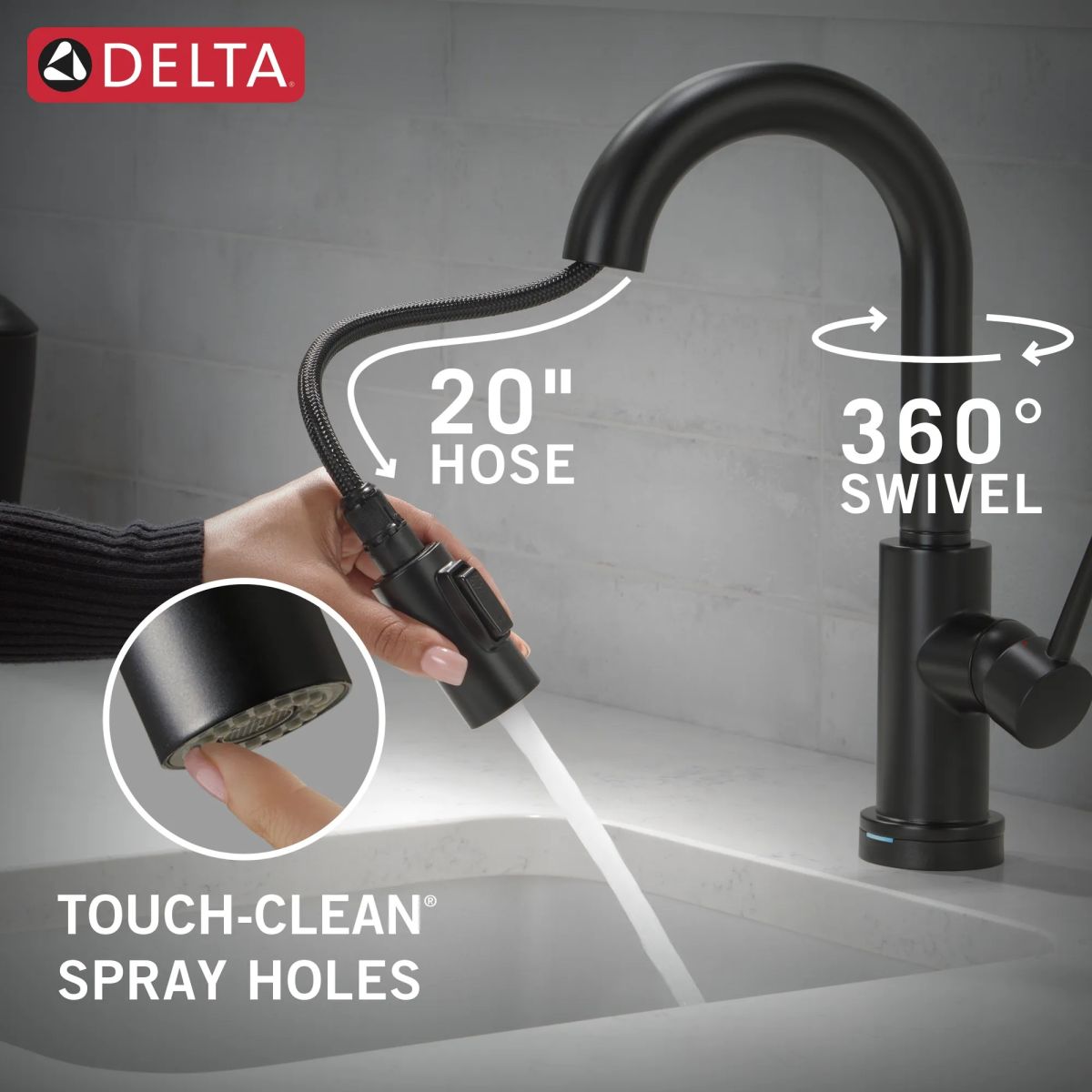 DELTA Trinsic Single Handle Pull-Down Bar / Prep Faucet with Touch2O Technology — Matte Black