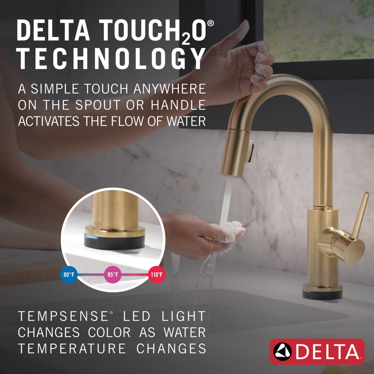 DELTA Trinsic Single Handle Pull-Down Bar / Prep Faucet with Touch2O Technology — Champagne Bronze