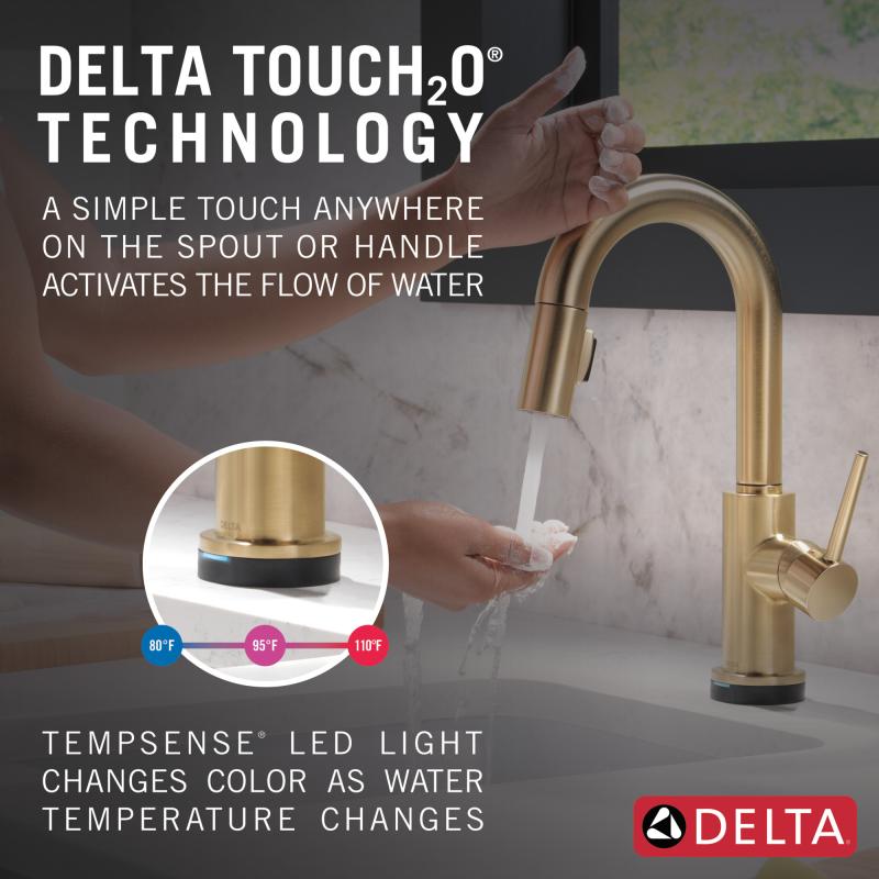 DELTA Trinsic Single Handle Pull-Down Bar / Prep Faucet with Touch2O Technology — Champagne Bronze