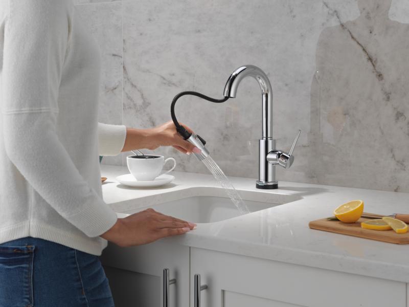 DELTA Trinsic Single Handle Pull-Down Bar / Prep Faucet with Touch2O Technology — Chrome