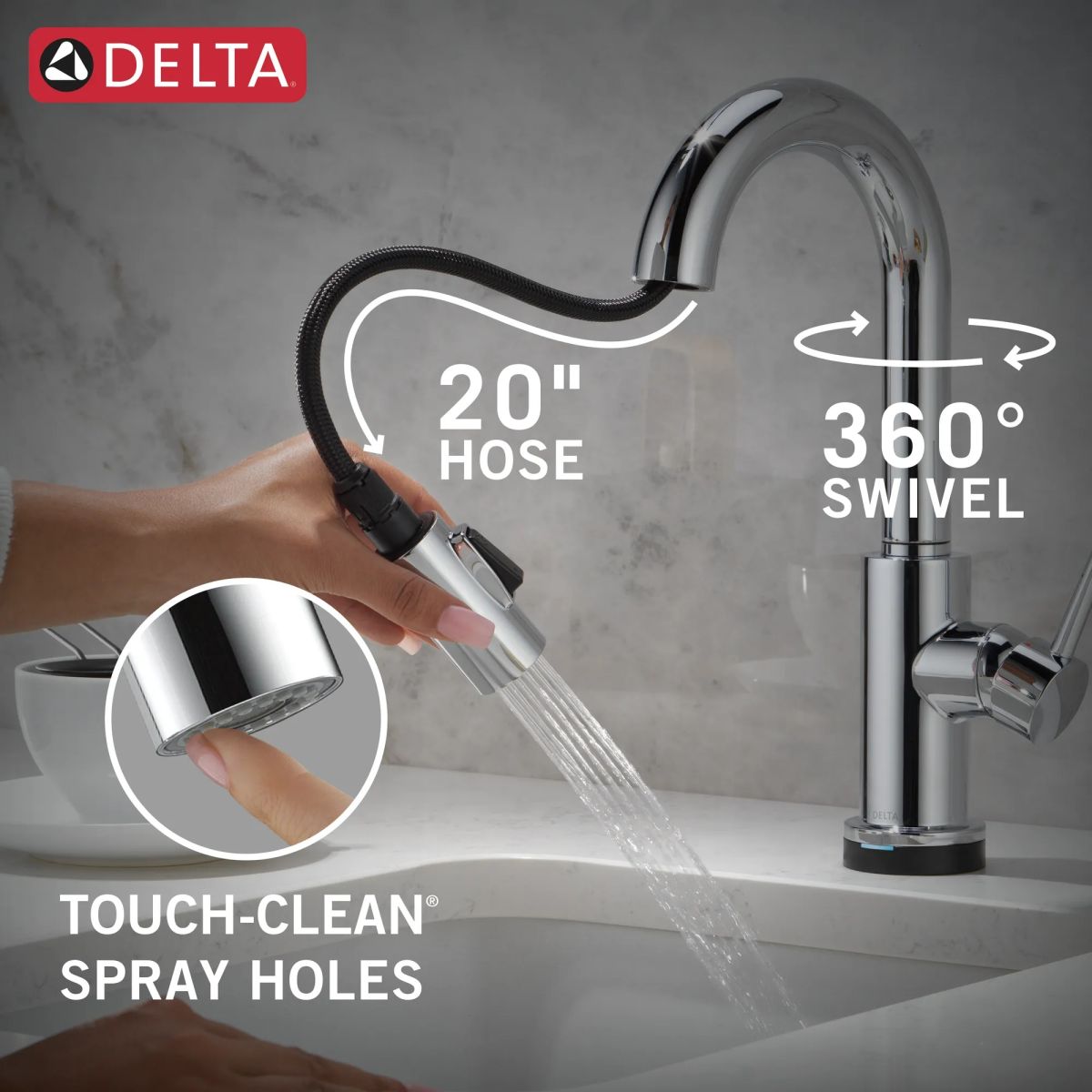 DELTA Trinsic Single Handle Pull-Down Bar / Prep Faucet with Touch2O Technology — Chrome