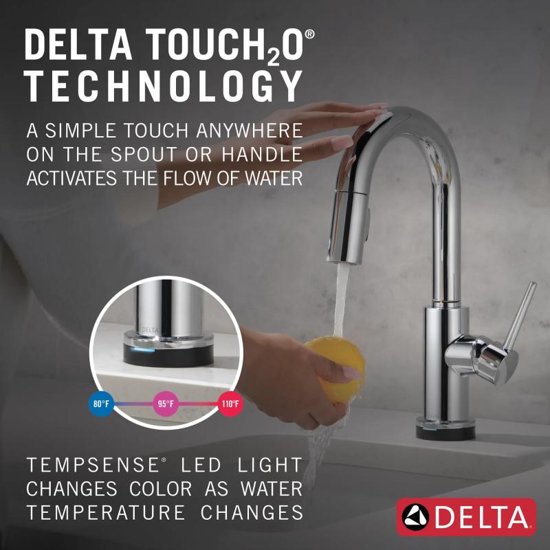 DELTA Trinsic Single Handle Pull-Down Bar / Prep Faucet with Touch2O Technology — Chrome