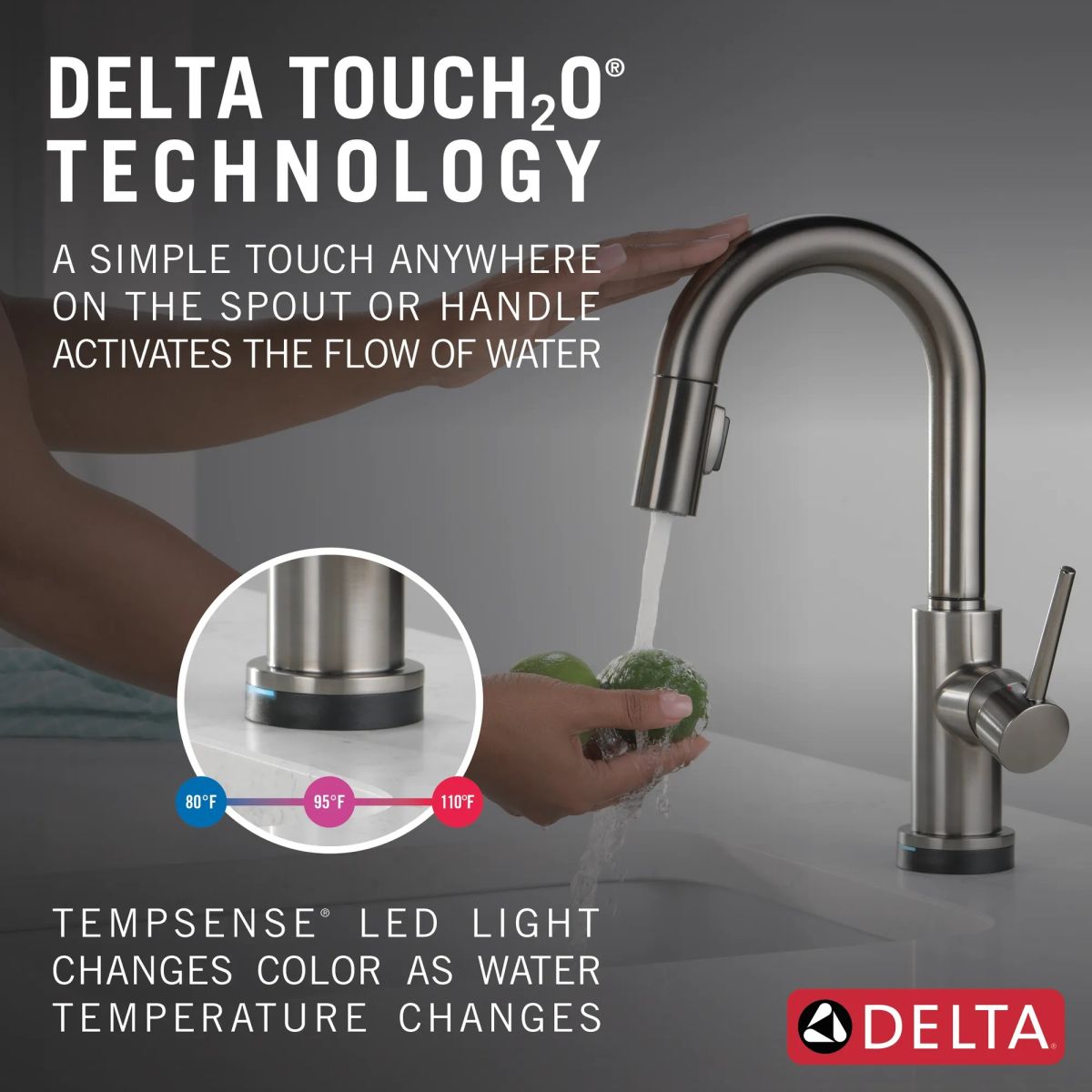 DELTA Trinsic Single Handle Pull-Down Bar/Prep Faucet with Touch — Black Stainless