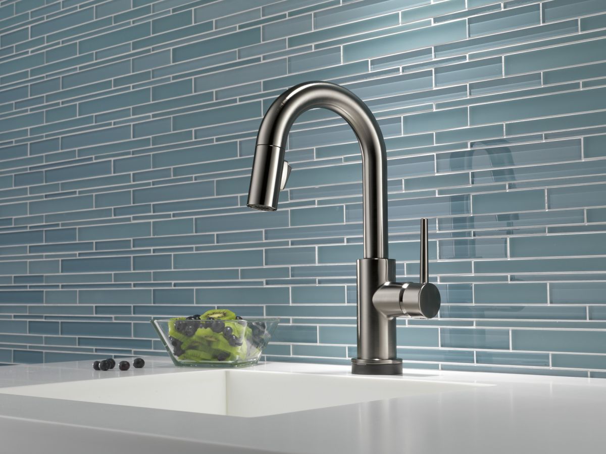 DELTA Trinsic Single Handle Pull-Down Bar/Prep Faucet with Touch — Black Stainless