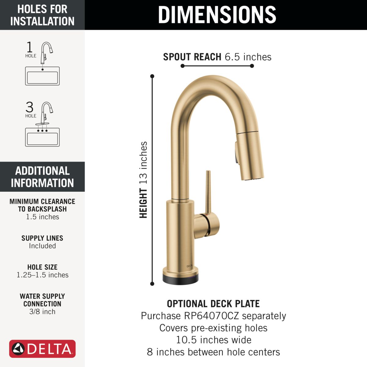 DELTA Trinsic Touch2O Bar / Prep Faucet with Touchless Technology — Champagne Bronze