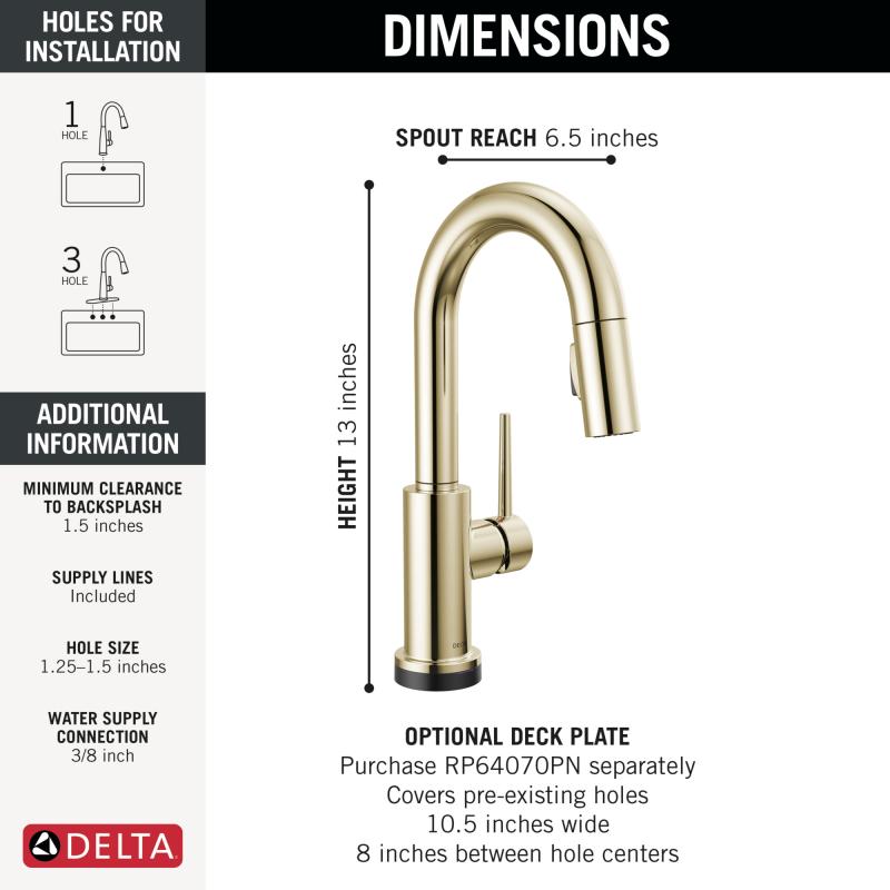 DELTA Trinsic Touch2O Bar / Prep Faucet with Touchless Technology — Polished Nickel