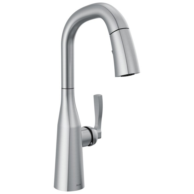 DELTA Stryke Single Handle Pull-Down Bar/Prep Faucet — Lumicoat® Arctic Stainless