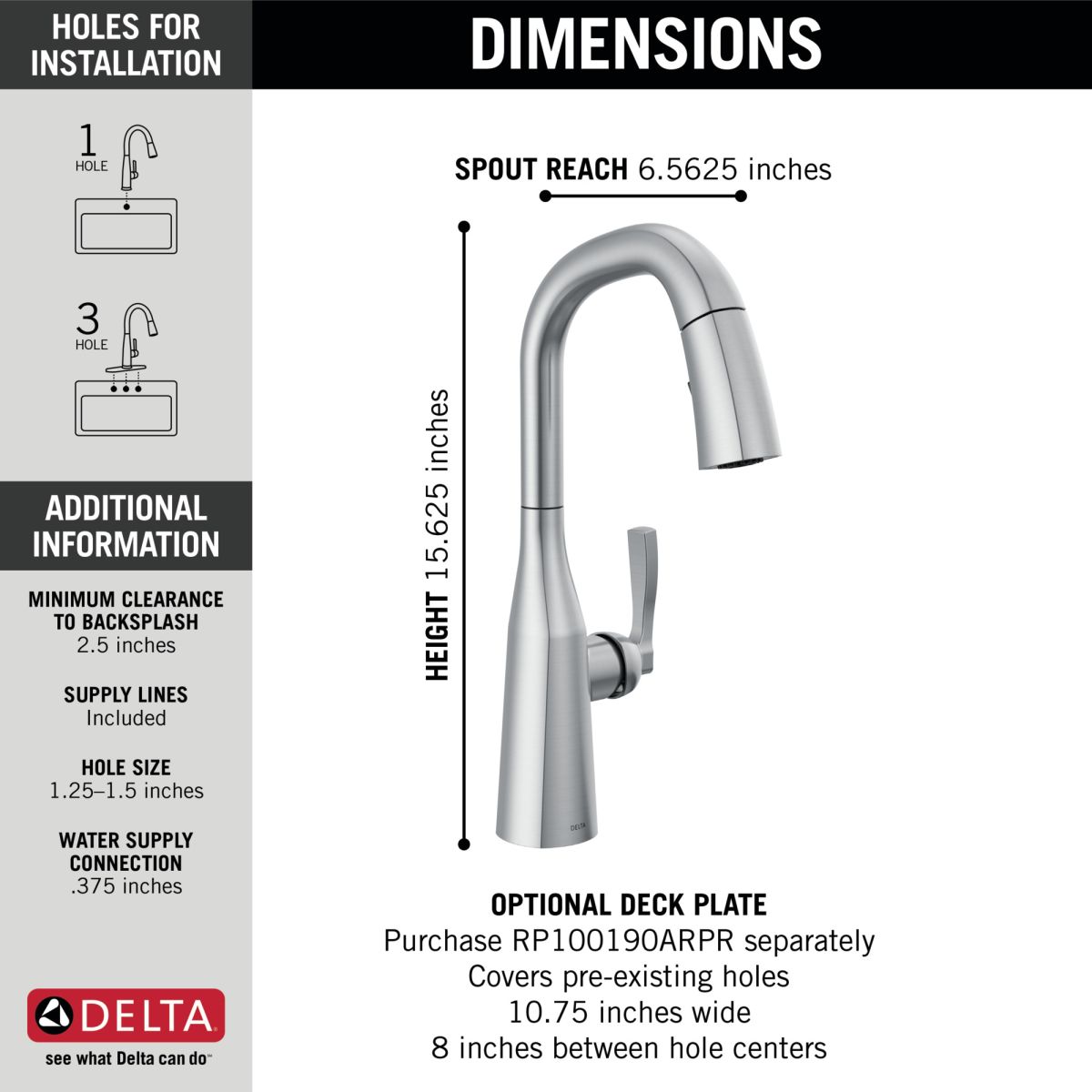 DELTA Stryke Single Handle Pull-Down Bar/Prep Faucet — Lumicoat® Arctic Stainless
