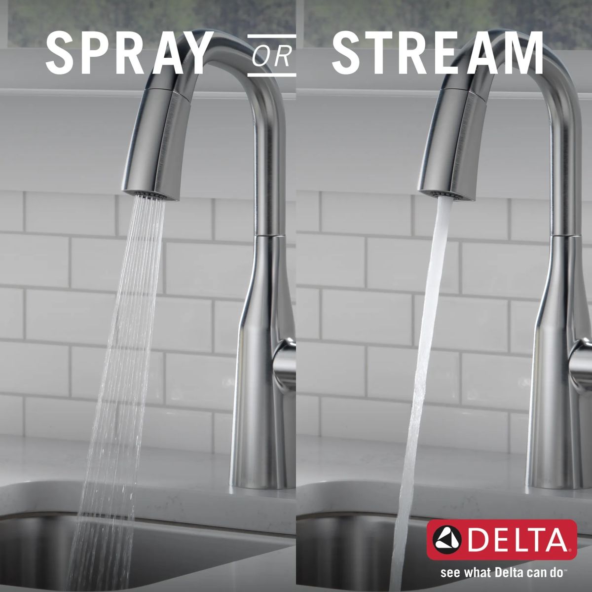 DELTA Stryke Single Handle Pull-Down Bar/Prep Faucet — Lumicoat® Arctic Stainless