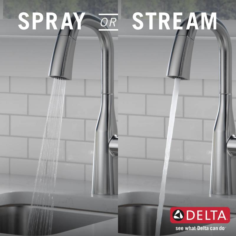 DELTA Stryke Single Handle Pull-Down Bar/Prep Faucet — Lumicoat® Arctic Stainless