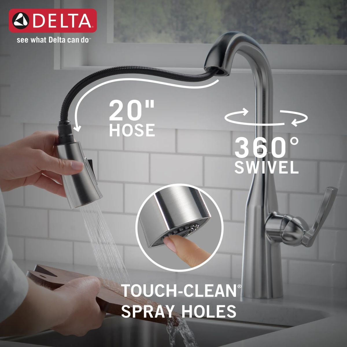 DELTA Stryke Single Handle Pull-Down Bar/Prep Faucet — Lumicoat® Arctic Stainless