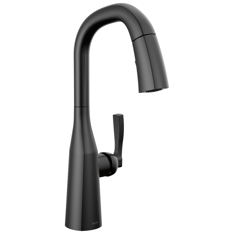 DELTA Stryke Single Handle Pull-Down Bar/Prep Faucet — Matte Black