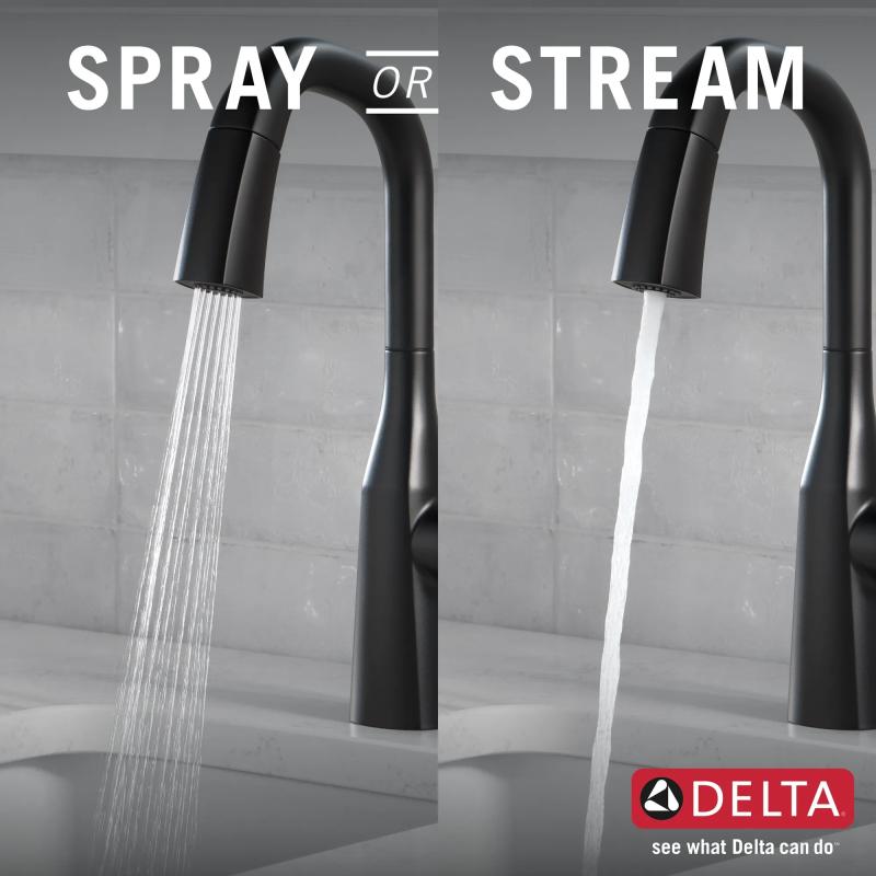 DELTA Stryke Single Handle Pull-Down Bar/Prep Faucet — Matte Black
