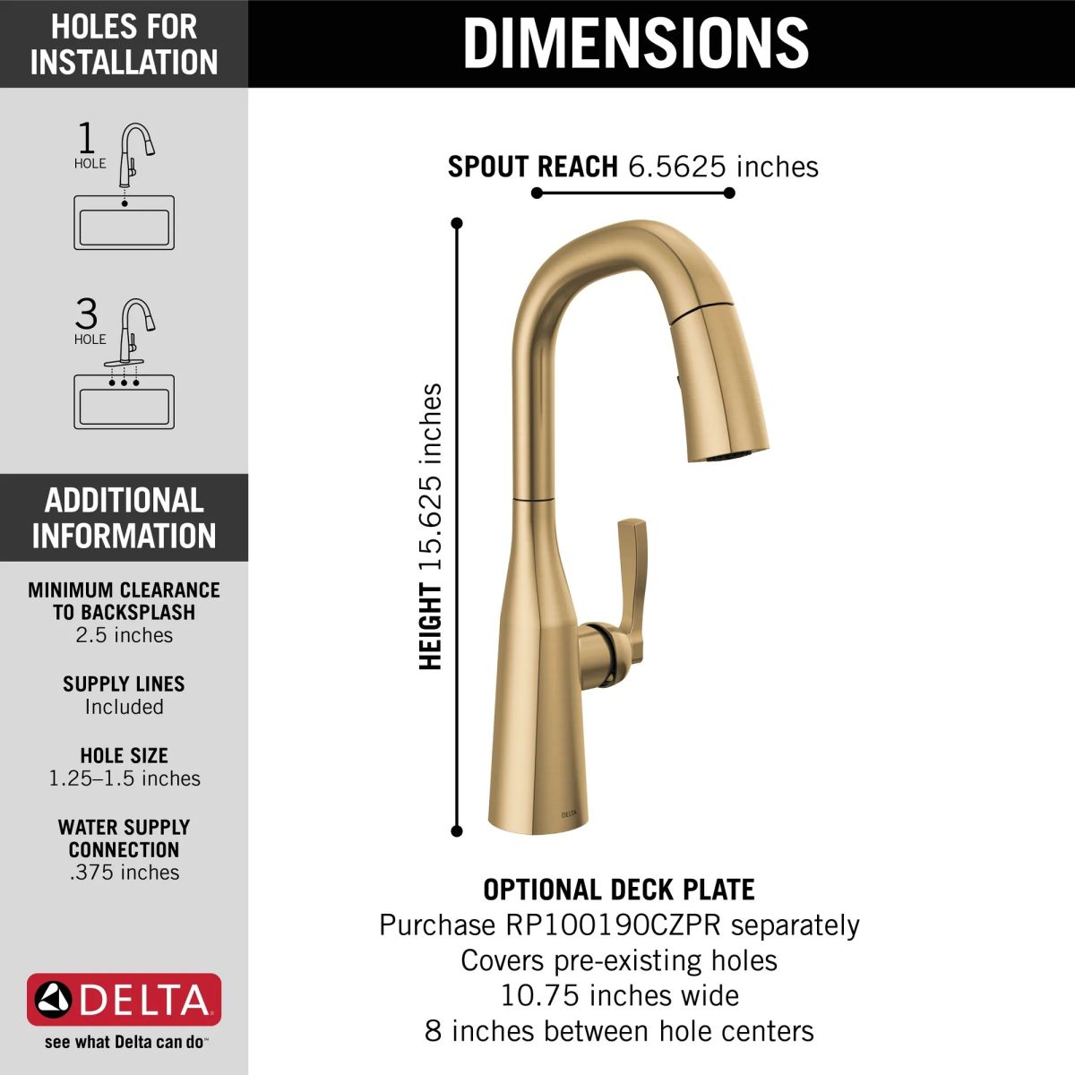 DELTA Stryke Single Handle Pull-Down Bar/Prep Faucet — Lumicoat® Champagne Bronze
