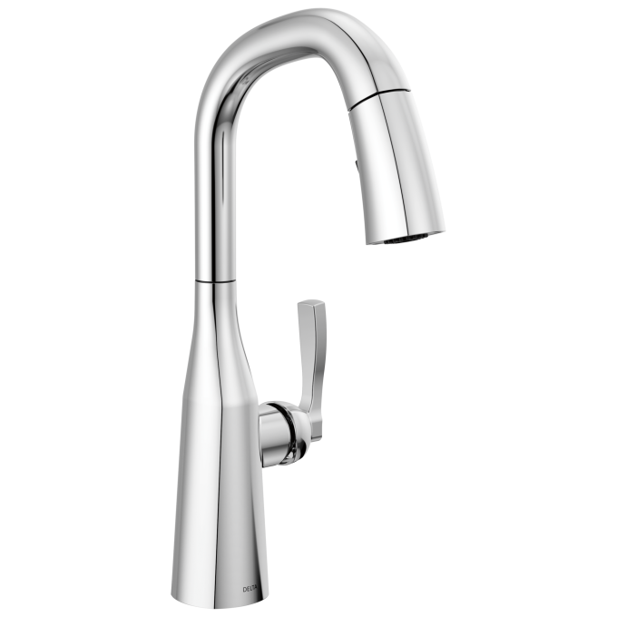 DELTA Stryke Single Handle Pull-Down Bar/Prep Faucet — Lumicoat® Chrome