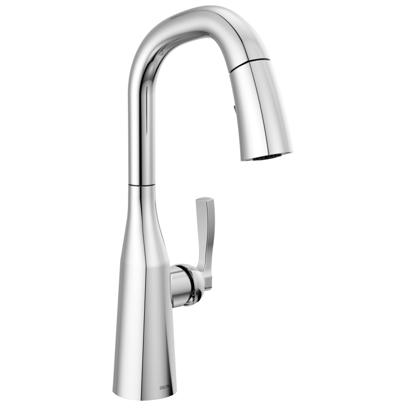 DELTA Stryke Single Handle Pull-Down Bar/Prep Faucet — Lumicoat® Chrome