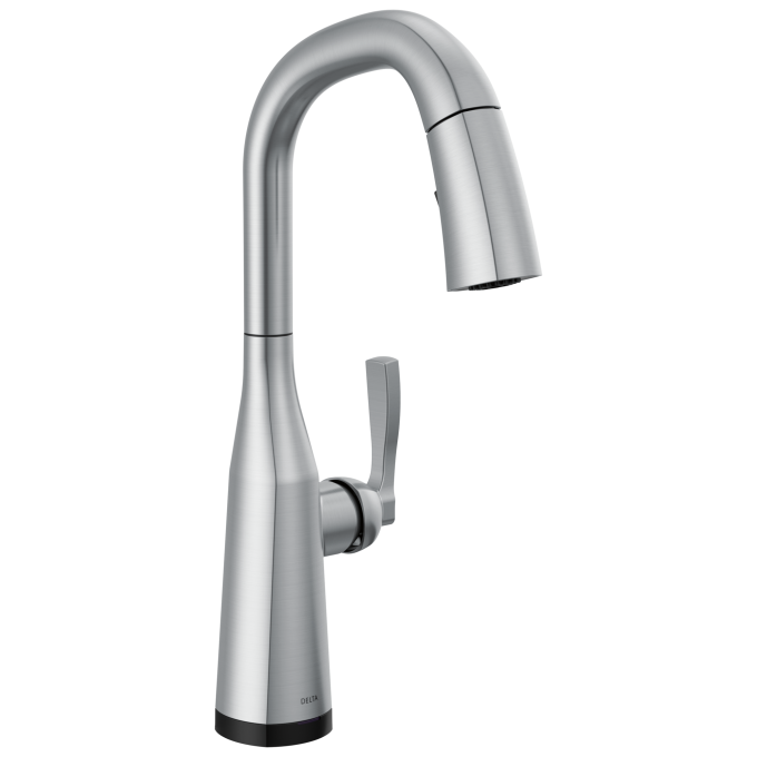 DELTA Stryke Single Handle Pull-Down Bar/Prep Faucet with Touch2O Technology — Lumicoat® Arctic Stainless