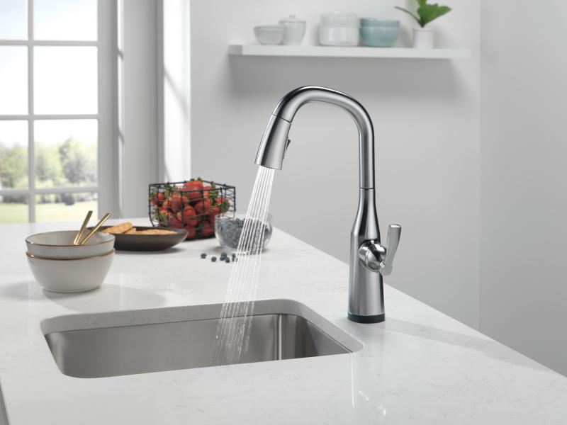 DELTA Stryke Single Handle Pull-Down Bar/Prep Faucet with Touch2O Technology — Lumicoat® Arctic Stainless