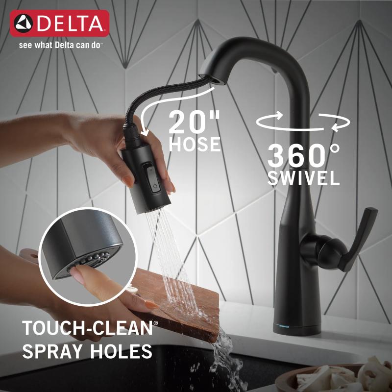 DELTA Stryke Single Handle Pull-Down Bar/Prep Faucet with Touch2O Technology — Matte Black