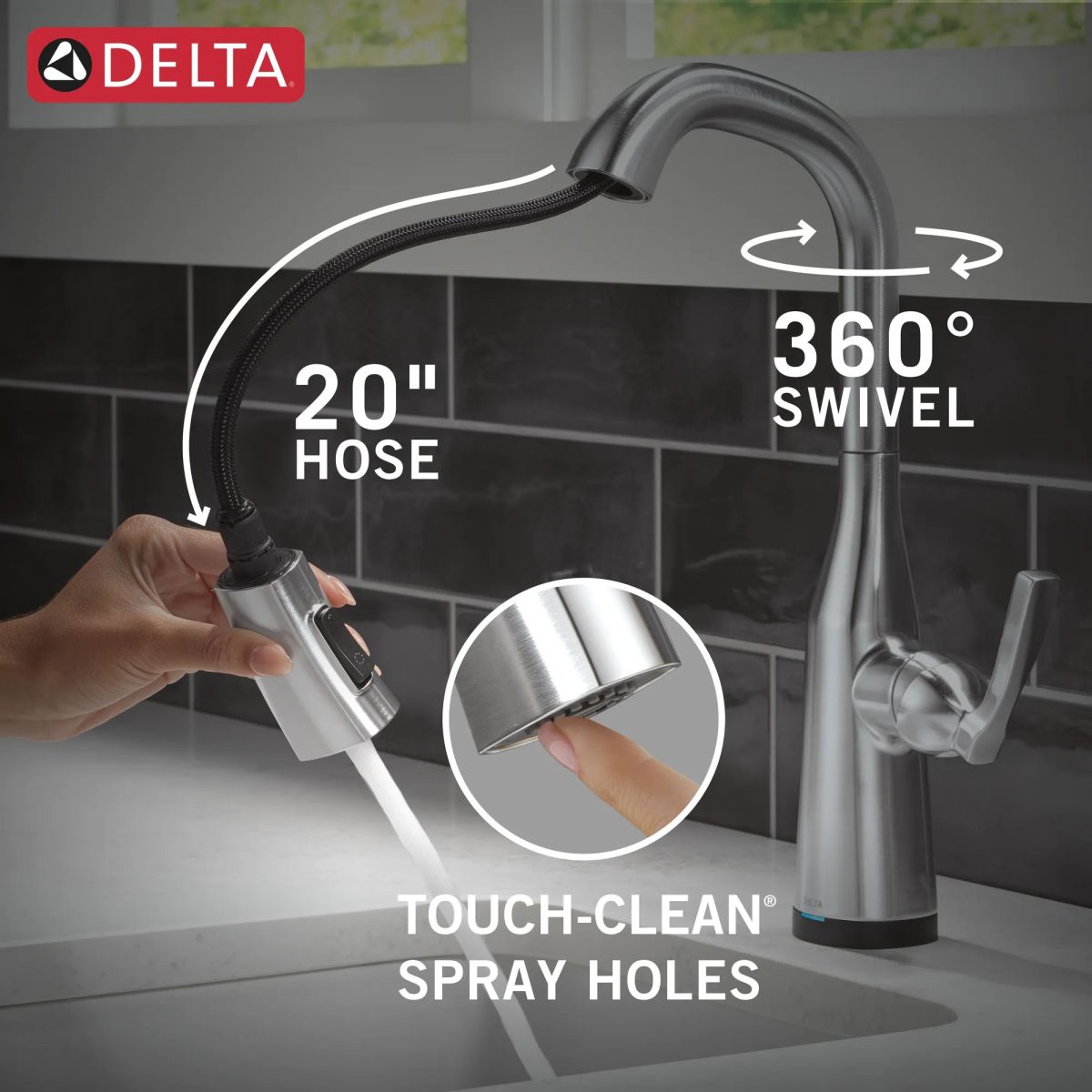 DELTA Stryke Touch2O Bar / Prep Faucet with Touchless Technology — Lumicoat® Arctic Stainless