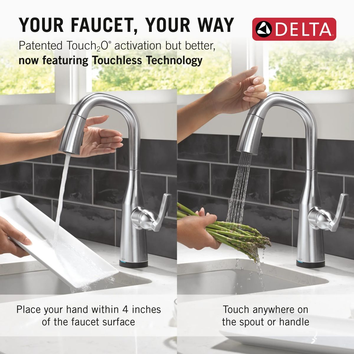 DELTA Stryke Touch2O Bar / Prep Faucet with Touchless Technology — Lumicoat® Arctic Stainless