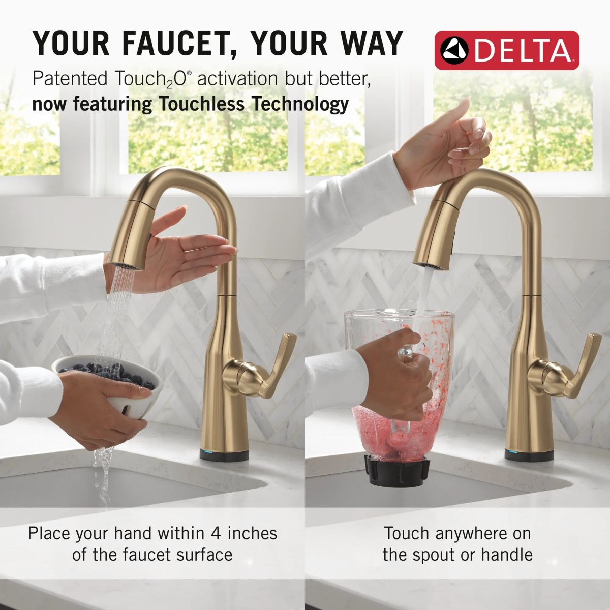 DELTA Stryke Touch2O Bar / Prep Faucet with Touchless Technology — Lumicoat® Champagne Bronze