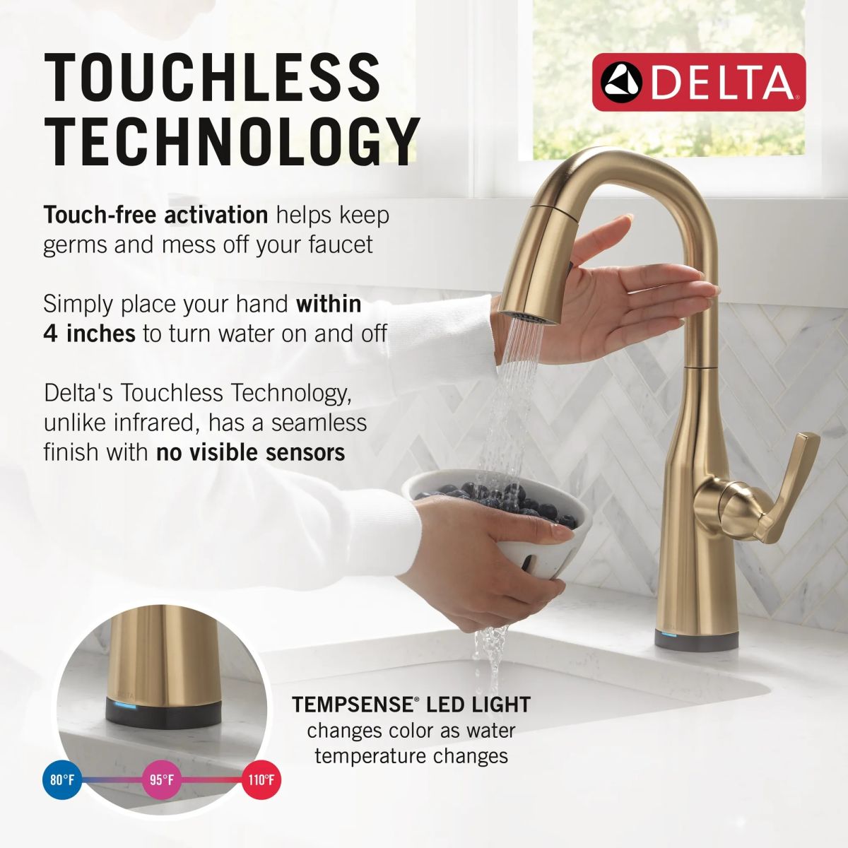 DELTA Stryke Touch2O Bar / Prep Faucet with Touchless Technology — Lumicoat® Champagne Bronze