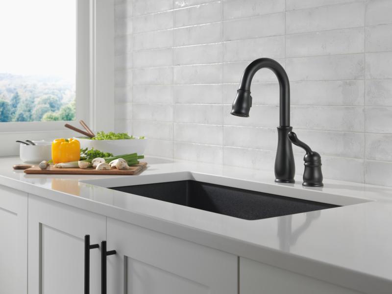 DELTA Leland Single Handle Pull-Down Bar / Prep Faucet — Matte Black