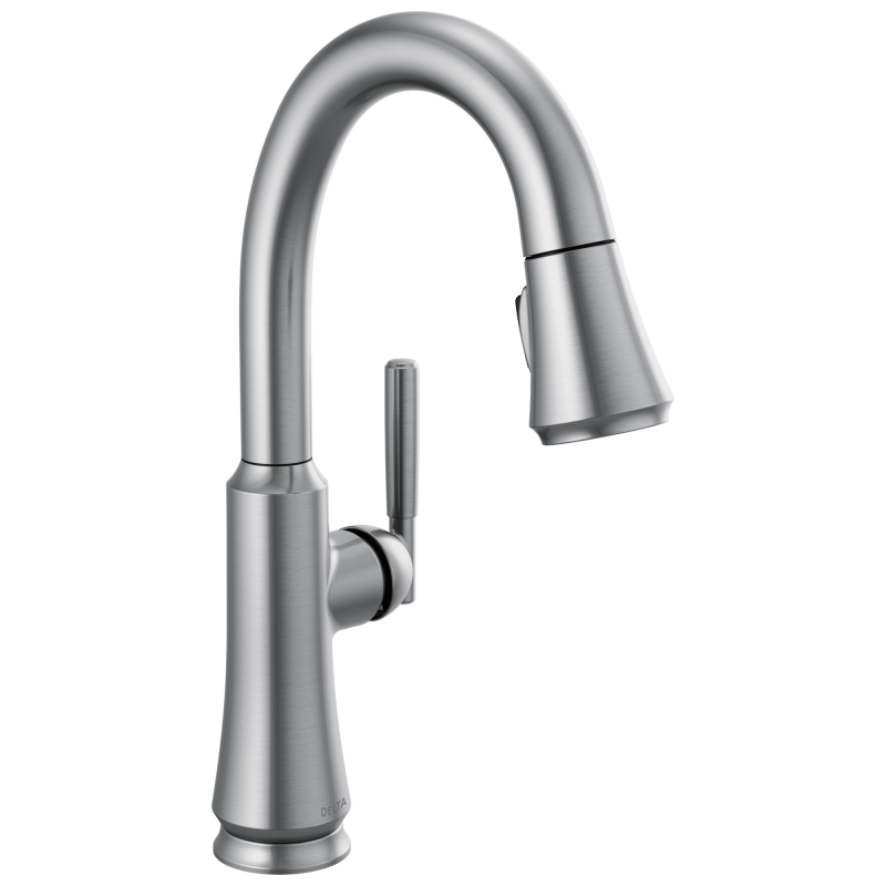 DELTA Coranto Single Handle Pull-Down Bar/Prep Faucet — Arctic Stainless
