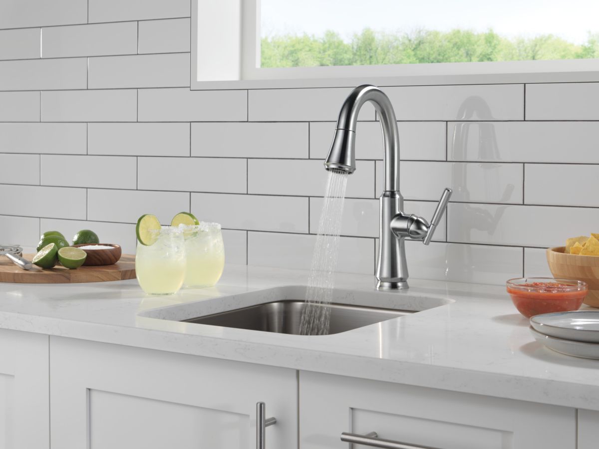 DELTA Coranto Single Handle Pull-Down Bar/Prep Faucet — Arctic Stainless