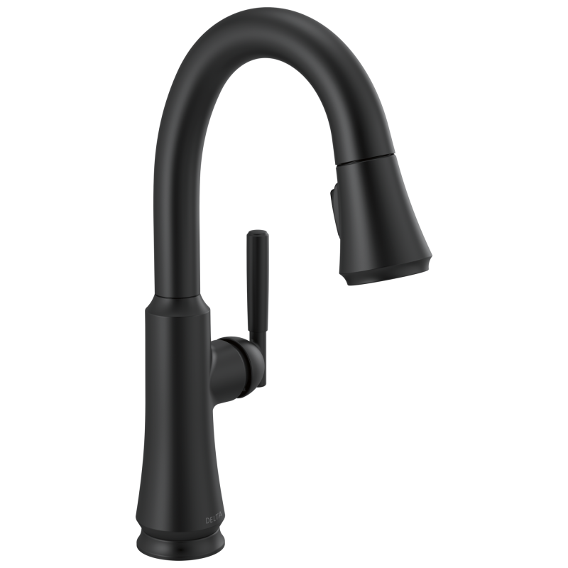 DELTA Coranto Single Handle Pull-Down Bar/Prep Faucet — Matte Black