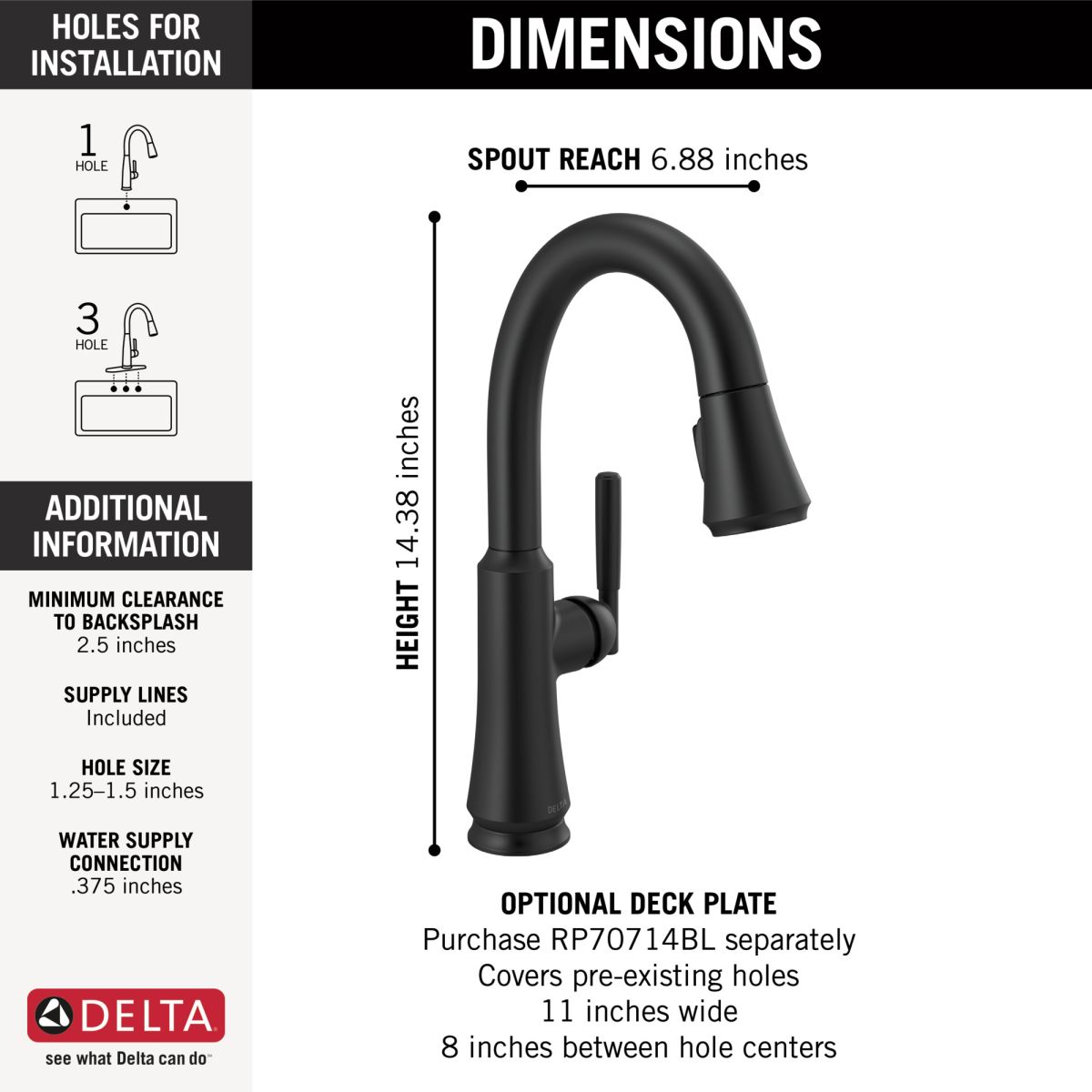 DELTA Coranto Single Handle Pull-Down Bar/Prep Faucet — Matte Black