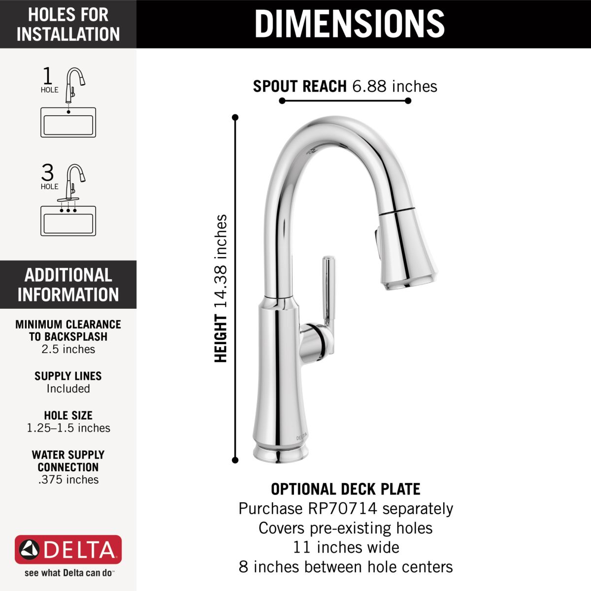 DELTA Coranto Single Handle Pull-Down Bar/Prep Faucet — Chrome