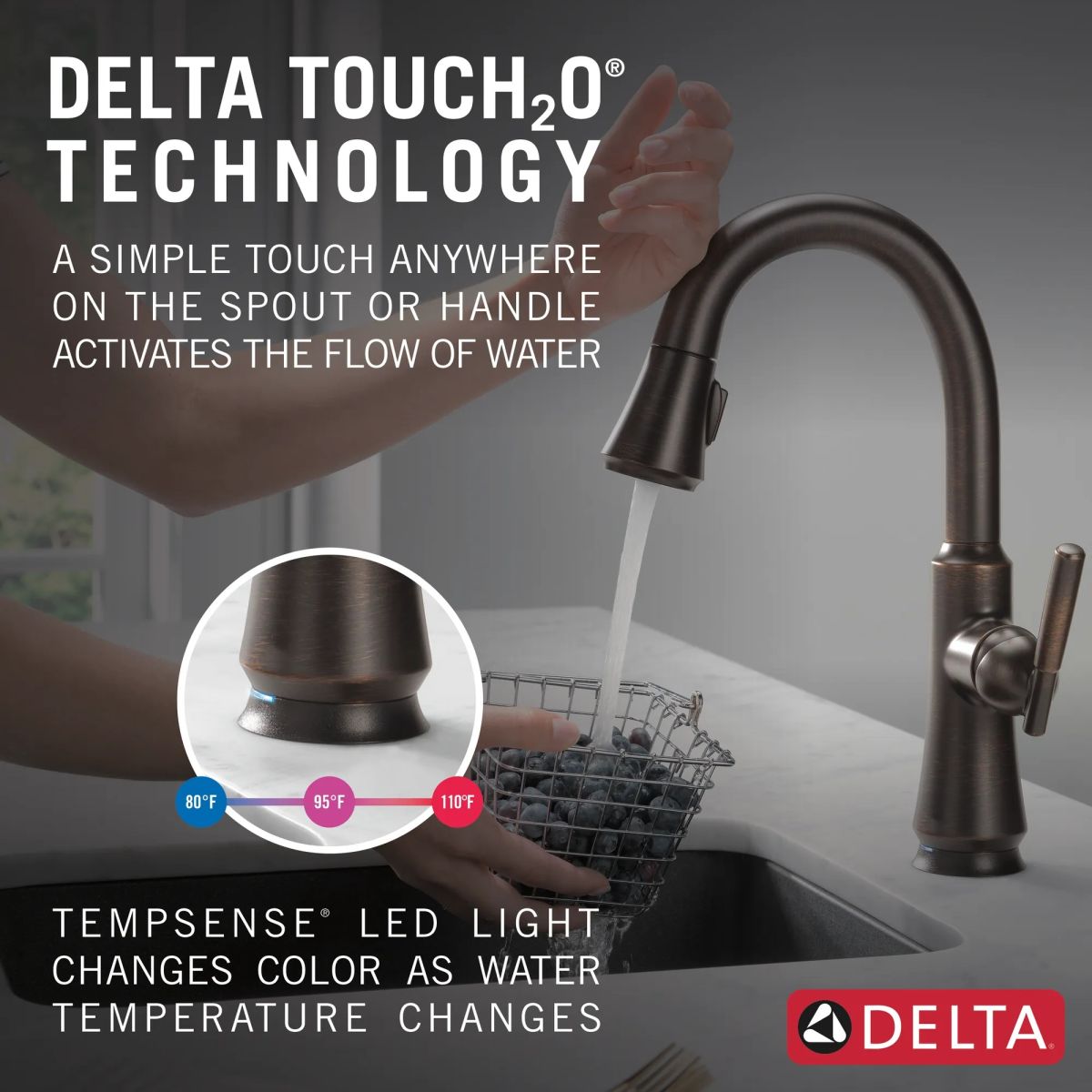 DELTA Coranto Single Handle Pull-Down Bar/Prep Faucet with Touch2O Technology — Venetian Bronze
