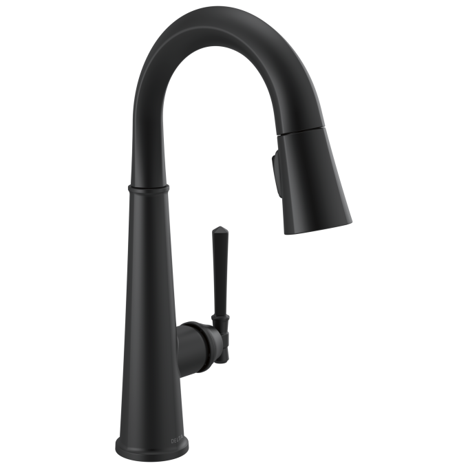 DELTA Emmeline Single Handle Pull-Down Bar/Prep Faucet — Matte Black