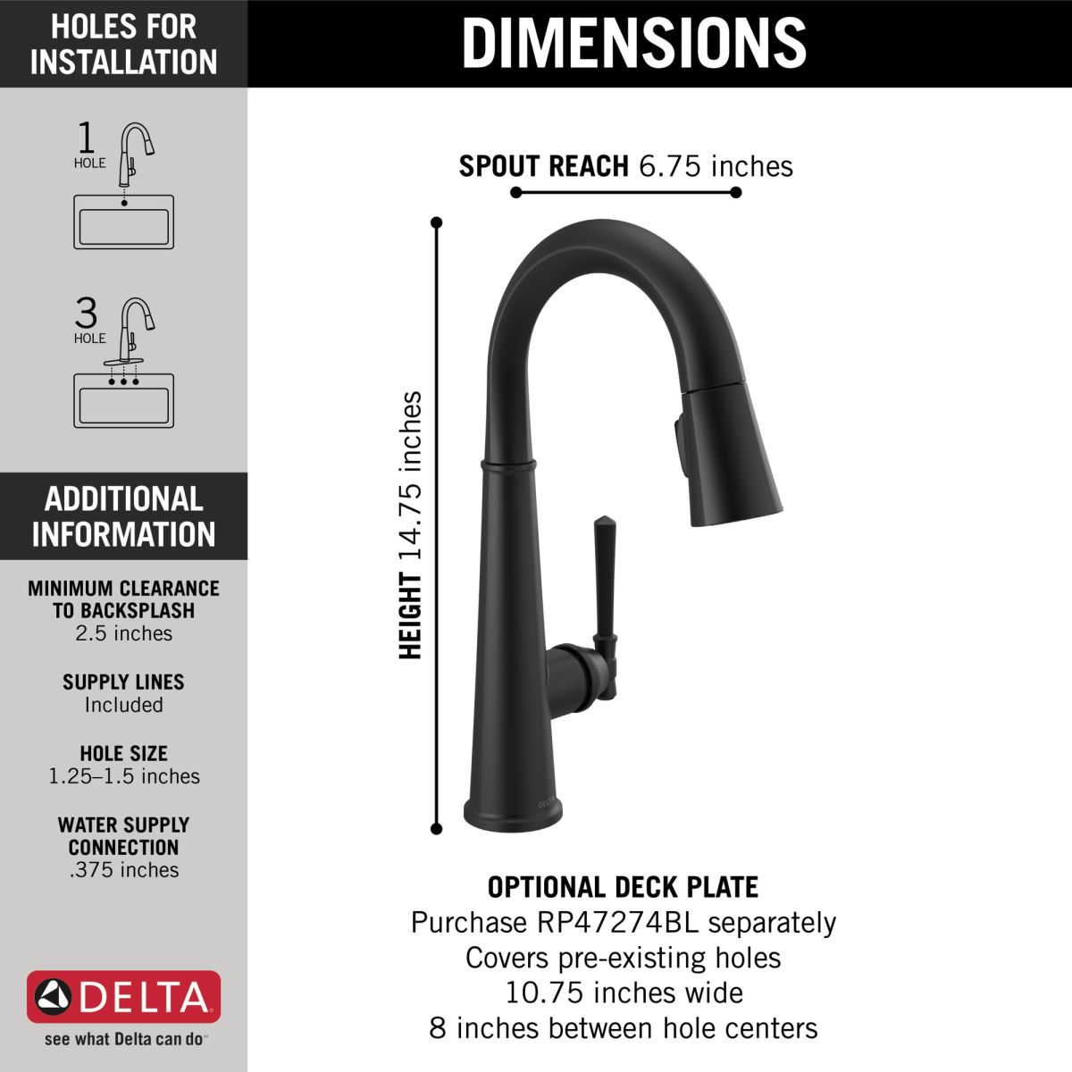 DELTA Emmeline Single Handle Pull-Down Bar/Prep Faucet — Matte Black