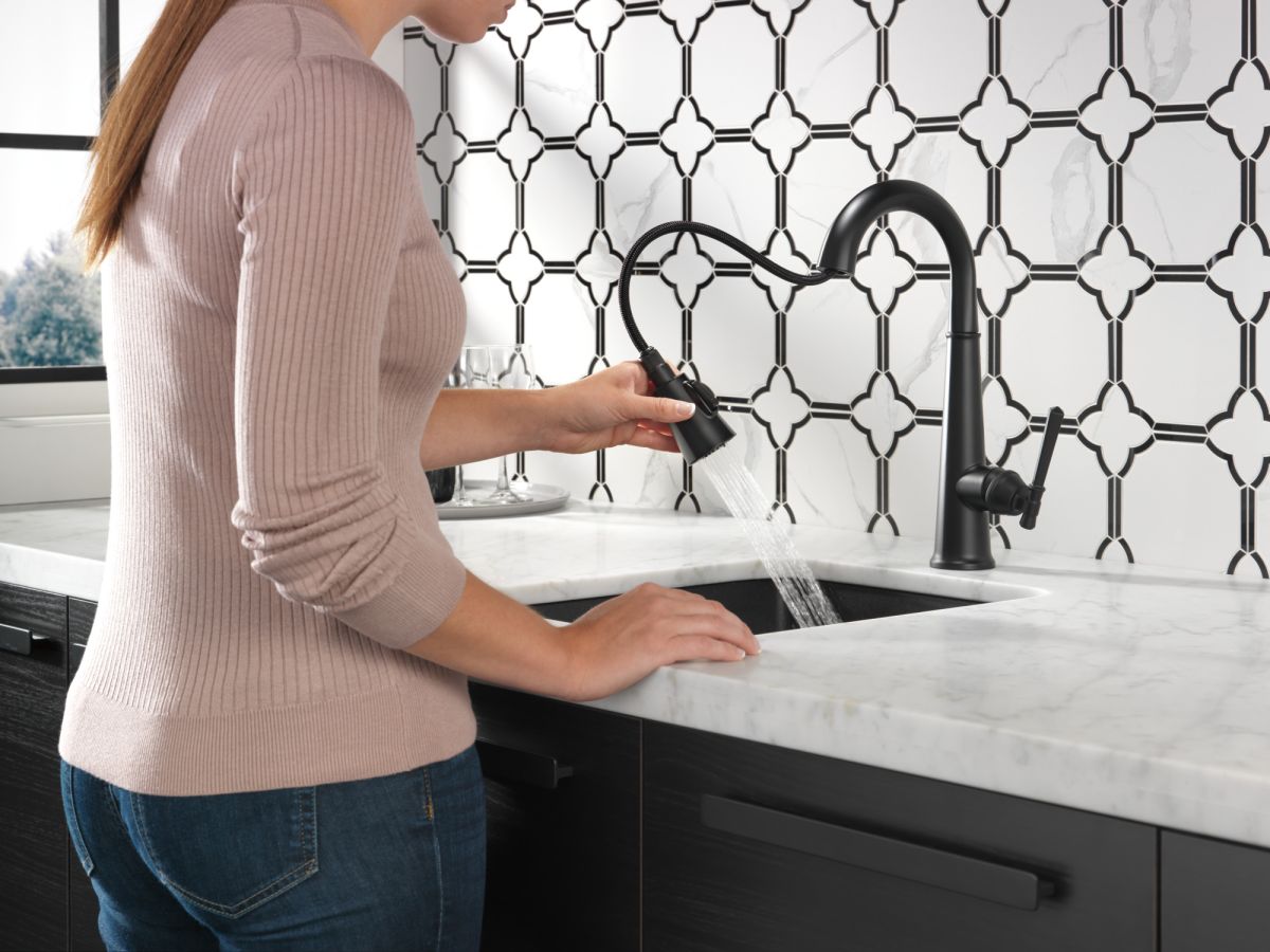 DELTA Emmeline Single Handle Pull-Down Bar/Prep Faucet — Matte Black