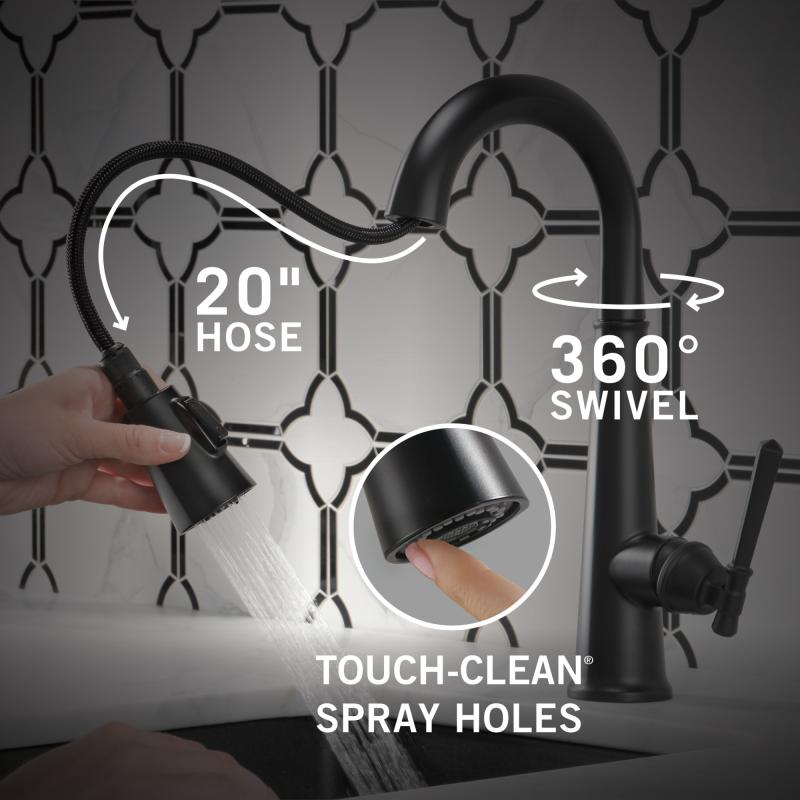 DELTA Emmeline Single Handle Pull-Down Bar/Prep Faucet — Matte Black