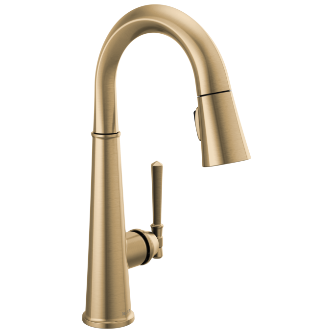 DELTA Emmeline Single Handle Pull-Down Bar/Prep Faucet — Lumicoat® Champagne Bronze