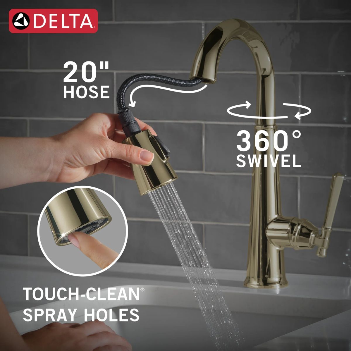 DELTA Emmeline Single Handle Pull-Down Bar / Prep Faucet — Lumicoat® Polished Nickel