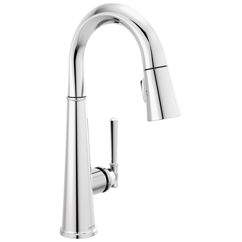DELTA Emmeline Single Handle Pull-Down Bar/Prep Faucet — Lumicoat® Chrome
