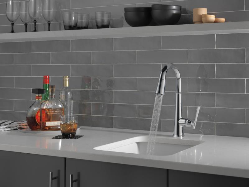 DELTA Emmeline Single Handle Pull-Down Bar/Prep Faucet — Lumicoat® Chrome