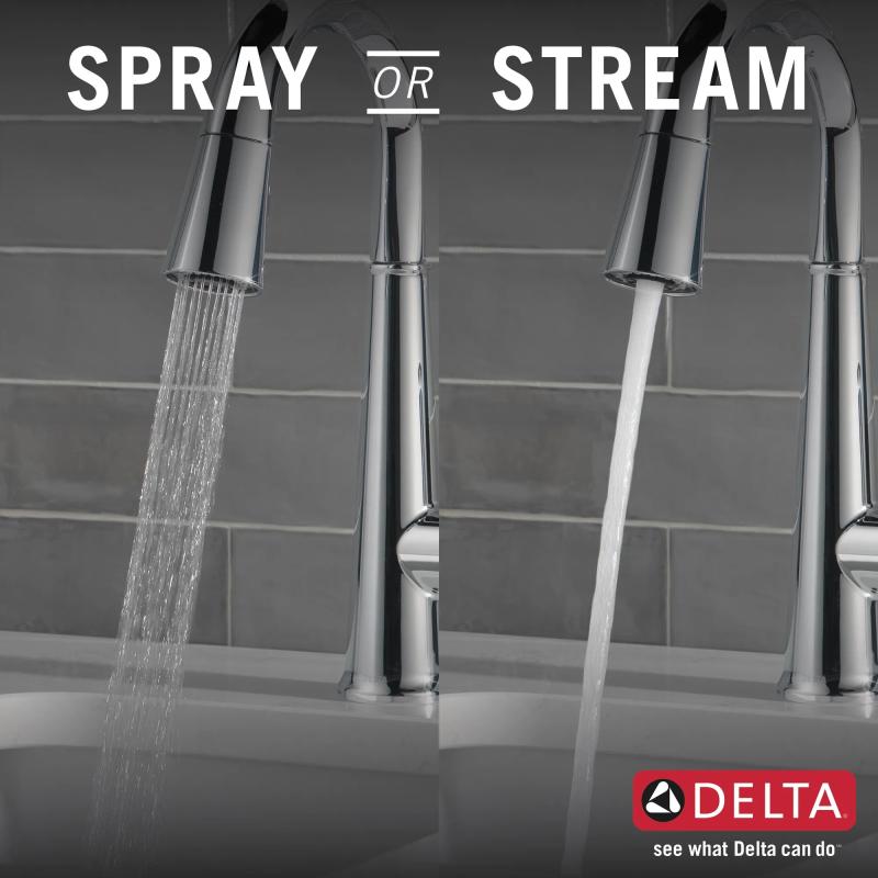 DELTA Emmeline Single Handle Pull-Down Bar/Prep Faucet — Lumicoat® Chrome
