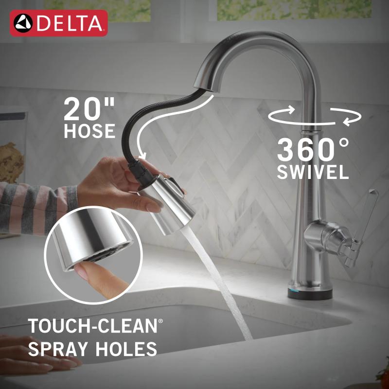 DELTA Emmeline Touch2O Bar / Prep Faucet with Touchless Technology — Lumicoat® Arctic Stainless