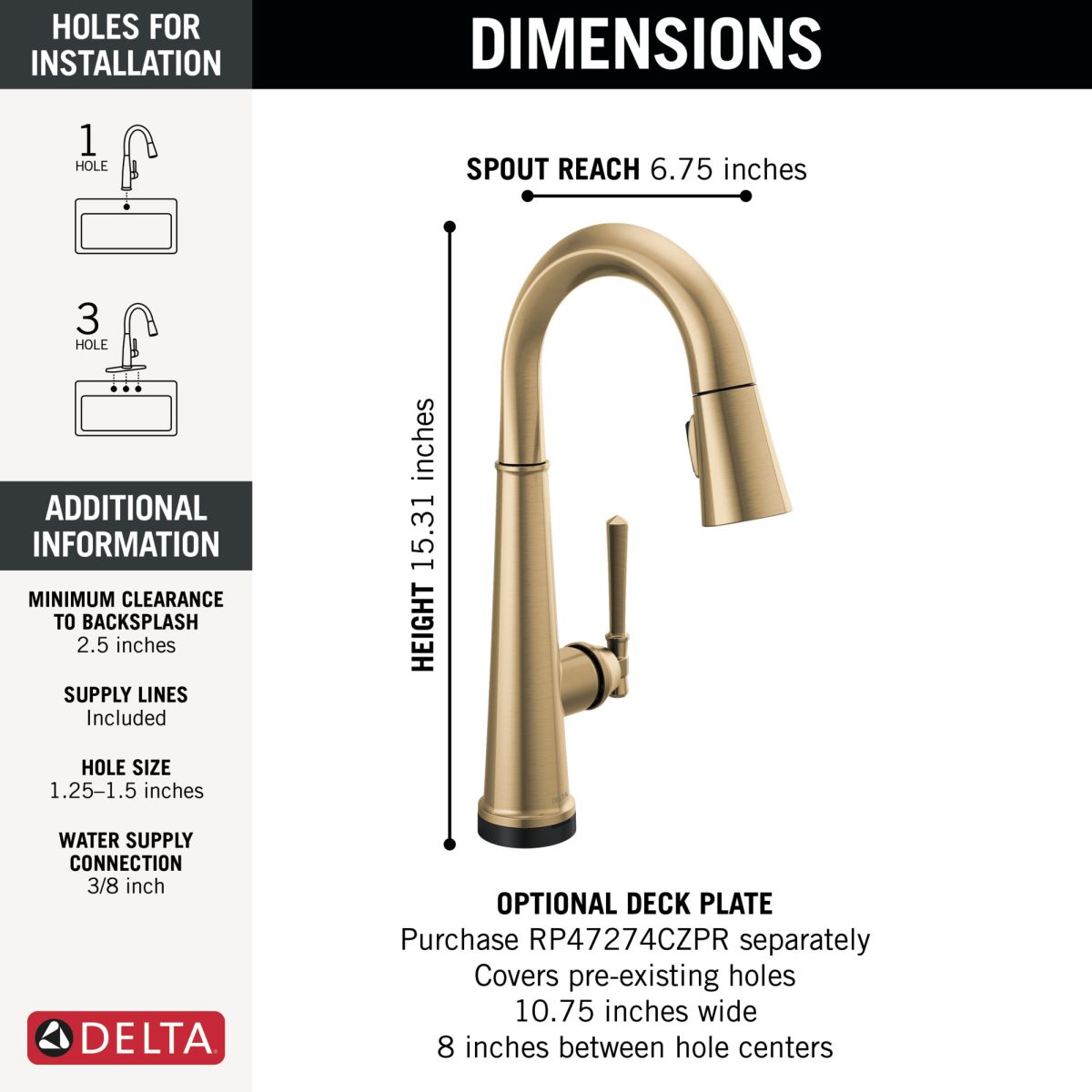 DELTA Emmeline Touch2O Bar / Prep Faucet with Touchless Technology — Lumicoat® Champagne Bronze